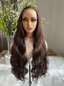 28英寸長波浪合成髮假髮,帶13*6蕾絲前髮,可覆蓋整個頭部 - 棕色 - 查看 2