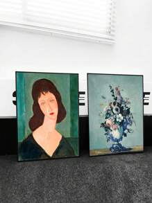 2pcs/Set Canvas High Definition Printed Poster With Woman & Flower Pattern Design In French & European Retro Fashionable Art Style, Suitable For Living Room/Bedroom/Background/Wall Decoration, Entryway/Cabinet/Tabletop Decoration, Without Frame But With Pvc Tube Packaging For Shipping - Multicolor - View 1