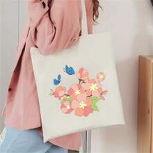 1個手工製作的空白帆布手提包,可用於裝飾和diy手工藝品,相片手提包,休閒帆布購物袋,肩袋,假日聚會生日禮物,印花帆布手提包,大容量肩袋,化妝包和袋,適合聖誕節購物組合 - 圖案9 - 查看 2