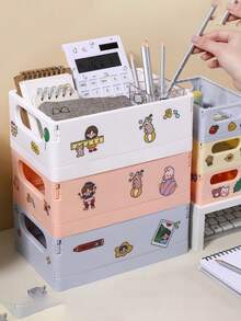 1個可摺疊桌面收納盒,適合化妝品,珠寶和玩具-帶手柄的可疊式塑料容器,理想用於辦公室,浴室和家庭使用 - 粉色 - 查看 8