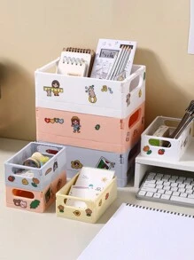 1個可摺疊桌面收納盒,適合化妝品,珠寶和玩具-帶手柄的可疊式塑料容器,理想用於辦公室,浴室和家庭使用 - 粉色 - 查看 1