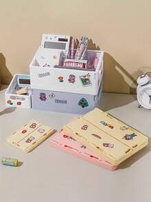 1個可摺疊桌面收納盒,適合化妝品,珠寶和玩具-帶手柄的可疊式塑料容器,理想用於辦公室,浴室和家庭使用 - 粉色 - 查看 9