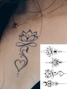 STARTTOOS 1 lámina Tatuaje azul diseño de loto herbario no permanente sin brillo adhesivo para el Body y la muñeca que dura dos semanas - Negro - Ver 2