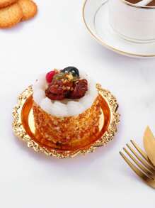 1pc Deluxe Cake Decoration Plate With Lace Edge, Baking Packaging Mousse Pad - Gold - View 3