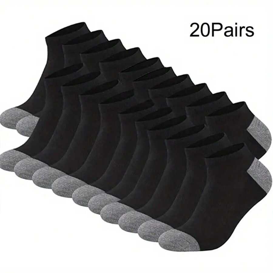 20pairs Men's Colorblock Simple Casual Sports Short Socks For Four Seasons - Black - View 1