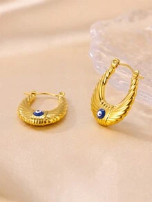 1pair Fashionable U-Shaped Titanium Steel 18k Gold Plated Enamel & Pearl Decor Hoop Earrings Suitable For Women'S Daily Wear - U Shaped Earrings - View 6