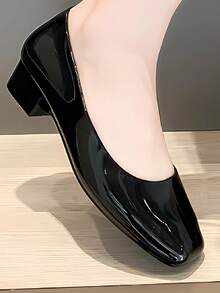 夏季方头女士粗跟鞋低帮平底凉鞋休闲低跟鞋 - 黑色 - 查看 5