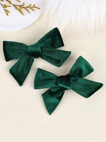 2入組/個女孩絨布蝴蝶結裝飾髮夾 - 墨綠色 - 查看 5