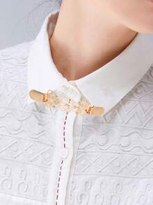 復古開衫卡通别针，鑲有钻石的襯衫別針，空心花形紗巾扣，女士毛衣胸針扣，防曬開衫鈕扣領夾1入 - 黃色 - 查看 6