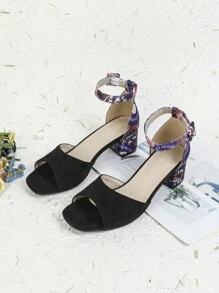 Women's Simple Strap Sandals With High Heel, Low Heel, Thick Heel, In Gold, Silver, Black, Apricot, Summer - Black - View 5