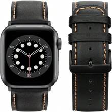 男女通用皮革表帶,與apple手表配帶49mm 45mm 44mm 42mm,頂級粒面真皮替換錶帶,適用於ultra Se2 Se Series 8 7 6 5 4 3 2 1 - 黑色 - 查看 3