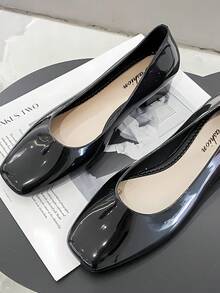 夏季方头女士粗跟鞋低帮平底凉鞋休闲低跟鞋 - 黑色 - 查看 3