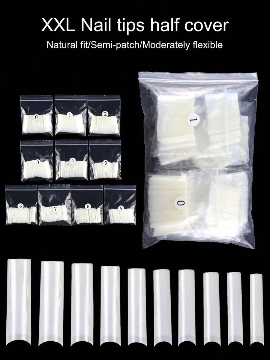 500入組自然色假指甲貼片無C型加大水管型指甲貼片，甲片貼片指甲用品
