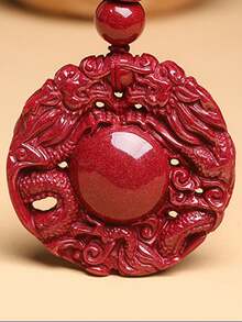 1 件裝紅色硃砂吉祥物招財龍項鍊擁有更多財富護身符幸運項鍊珠寶禮物女士男士情人禮物 - 紅色 - 查看 4