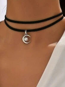 1 Miếng Thanh lịch Hai lớp Mặt dây chuyền mặt trăng Dây chuyền Dành Cho Nam Và Nữ - Hoàn hảo Đối với Các bữa tiệc Và Mỗi ngày Mặc - màu đen - Xem 2