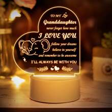1pc Carved Night Light, Granddaughter Acrylic Night Light Gift For Grandparents' Graduation Or Wedding, Bedside Lamp - Warm Yellow - View 1