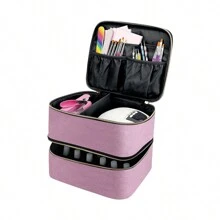 UOZL Nail Polish Organizer Handheld Double Layer Cosmetic Organizer Tote Bag For Girls And Women Nail Art, Essential Oil, Cosmetic Set Daily Travel Use - Baby Pink - View 5