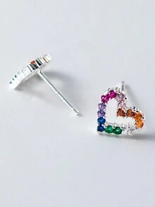 1對小巧玲瓏的925純銀空心彩色心形耳針,適用於派對和日常穿著 - YW1368 - 查看 3