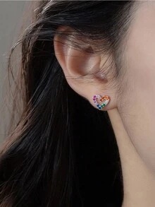 1對小巧玲瓏的925純銀空心彩色心形耳針,適用於派對和日常穿著 - YW1368 - 查看 1