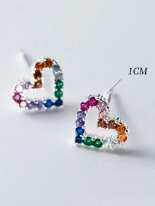 1對小巧玲瓏的925純銀空心彩色心形耳針,適用於派對和日常穿著 - YW1368 - 查看 4