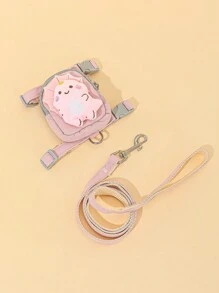 2pcs/Set Cartoon 3d Cute Pink Plush Dinosaur Decor For Snack Or Poop Bag Backpack, With Pet Collar And Leash