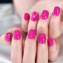 24入組純粉色時尚壓克力自黏假指甲,可diy美甲,附雙面膠和迷你指甲文件 - 紫色 - 查看 1