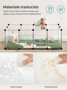 SONGMICS Recinto per Animali con Fondo, Recinzione per Animali di Piccola Taglia, Gabbia in Plastica da Interno per Criceti Conigli Ricci Porcellini d'India, 125 x 63 x 42 cm, Bianco