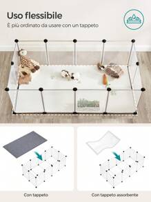 SONGMICS Recinto per Animali con Fondo, Recinzione per Animali di Piccola Taglia, Gabbia in Plastica da Interno per Criceti Conigli Ricci Porcellini d'India, 125 x 63 x 42 cm, Bianco