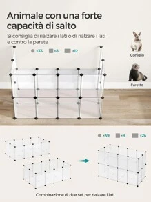 SONGMICS Recinto per Animali con Fondo, Recinzione per Animali di Piccola Taglia, Gabbia in Plastica da Interno per Criceti Conigli Ricci Porcellini d'India, 125 x 63 x 42 cm, Bianco