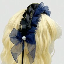 1 件女藍黑色蝴蝶結裝扮髮帶巴洛克洛麗塔甜美女士髮夾頭飾適合日常百搭女僕用 Cospla 配件 - 藍色 - 查看 8