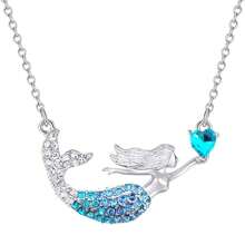 1 piece set of mermaid gradient inlaid rhinestone pendant necklace, ocean princess fish tail heart  pendant, collarbone chain for women 2024 new gift - Multicolor - View 9