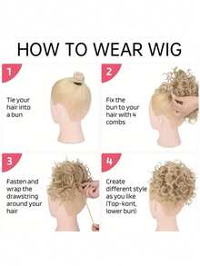 8英寸65克合成亂糟糟海浪卷髮鬆散髮髻髮片,女士用彈性拉繩包覆 - 亞麻棕 - 查看 8