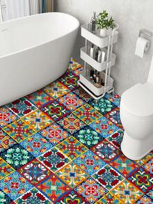 10pcs Self-adhesive Removable Pvc Decoration Floor Stickers With Colorful Flower Pattern,waterproof Square Wall Decals For Home Decor - Multicolor - View 5
