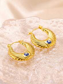 1pair Fashionable U-Shaped Titanium Steel 18k Gold Plated Enamel & Pearl Decor Hoop Earrings Suitable For Women'S Daily Wear - U Shaped Earrings - View 9