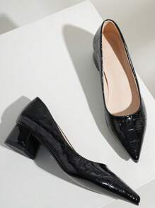Dames puntige rode hoge hakken met steenachtige textuur, 4 cm dikke hak, groene pumps, herfst, lichtblauwe lage vamp casual schoenen met high-end gevoel