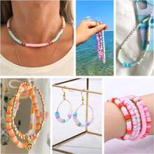 1盒友誼情侶手鍊製作套件之平口圓形高分子粘土ccb空格珠、字母珠、粉紅色粘土珠,適用於製作珠寶飾品,情人節和生日禮物 - 彩色 - 查看 4