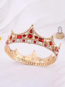 King Crowns For Men- Baroque Vintage Rhinestone Crystal Crown, Men'S Full Kings Crown For Theater Prom Party Tiaras - Red - View 1
