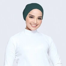 1pc Hijab Caps Solid Color Modal Women Inner Cap With Elastic Band For Adjustment And Lining, Suitable For Daily Wear For Abaya Breathable Under Cap - Dark Green - View 1