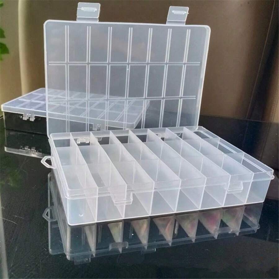 1pc Transparent Pp Plastic Storage Box With 24 Fixed Grids For Beads, Sequins, Jewelry With Card Slot
