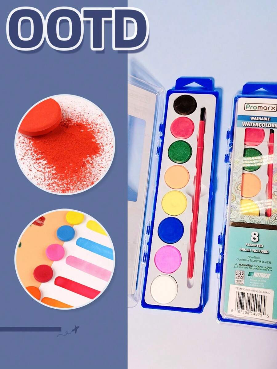 1入組8色固體水彩蛋糕彩荧,兒童繪畫必備 - 彩色 - 查看 1