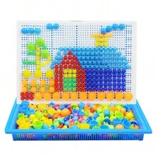 296塊塑料3d拼圖積木,彩色認知兒童智力發展遊戲蒙特梭利教育玩具,適合兒童禮物 - 蘑菇釘拼圖 - 查看 2