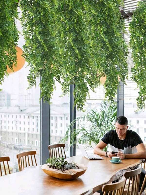 1/2/5pcs Artificial Hanging Vines Plant Plastic Leaf Fern Faux Trailing Plant For Living Room Wedding Party Balcony Basket Home Decor, Valentine Day, Gift