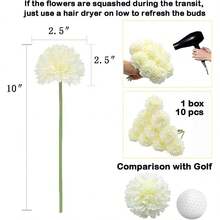 10入組人工仿真假花植物絲菊石球绣球绣球绣球,適用於婚禮花束裝飾,居家廚房花園派對桌面花藝中心diy - 白色 - 查看 2