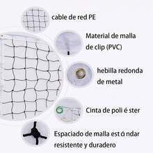 Red De Voleibol Profesional Con Cable De Acero Inox 9,5*1m,Conveniente, fácil de instalar y fácil de almacenar Adecuado para playas, piscinas, patios y estadios interiores - Negro - Ver 3