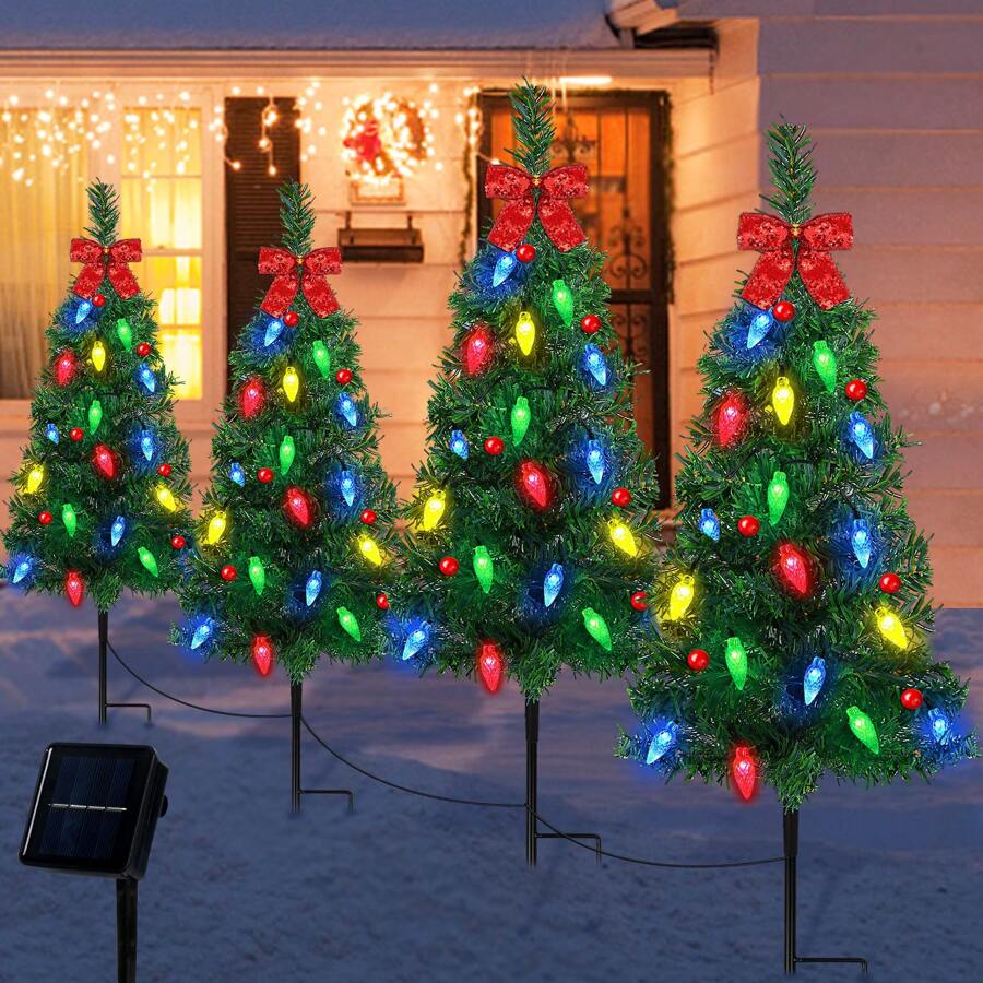 4 Pack 37In Solar Christmas Tree Lights Solar Outdoor Christmas Tree with Waterproof 80 Lights Christmas Solar Lights Christmas Outdoor Light for Decor Garden Yard Pathway - Multicolor - View 1