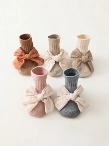 1pair Spring And Autumn Infant Shoes With Bowknot, Leather Sole, Anti-Slip, Socks Shoes, Toddler Walking Shoes - Khaki - View 1