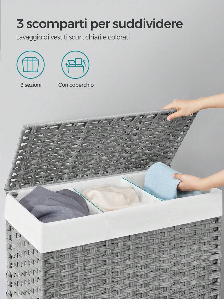 Cesto Portabiancheria 140L OIAHOMY Con Coperchio E 3 Sacchetti: Rattan Sintetico Intrecciato, Pieghevole, Con Manici, Per Ordinare La Lavanderia