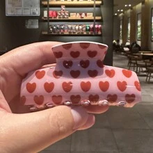1 Pc Woman Mutible Red Heart Print Cute Hair Claws Clips,Pink Accessories Valentine's Day Valentines Hair Jaw Clip Hair Clamps Hair Clutch Hair Catcher Clip