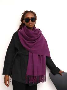 1條女款純色人造羊絨围巾,冬季披肩斗篷,適用於日常穿著和辦公室蓋毯 - 紫色 - 查看 1