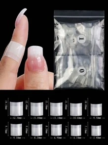 100pcs/Bag Acrylic Nail Tips Stiletto Coffin Almond Nails Practice Nail Capsules Artificial False Soft Gel Full Cover Nail Tips Manicure Tool - Beige - View 2